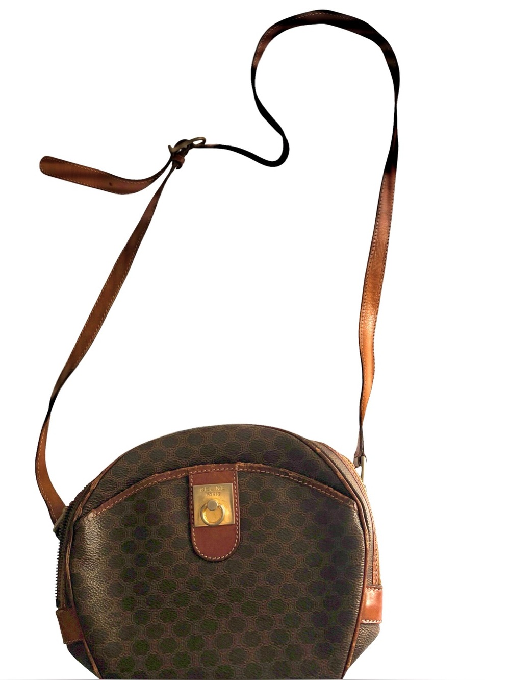 Vintage Céline Small Round Crossbody Bag in Brown Monogram